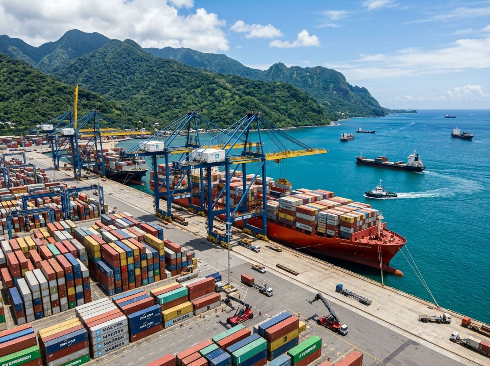 Commercial port terminals on the Caribbean Sea at Gulf of Honduras